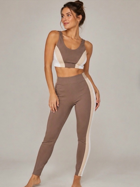Wilo The Label Other - Mauve Side-Stripe Active Leggings with Matching Bra.